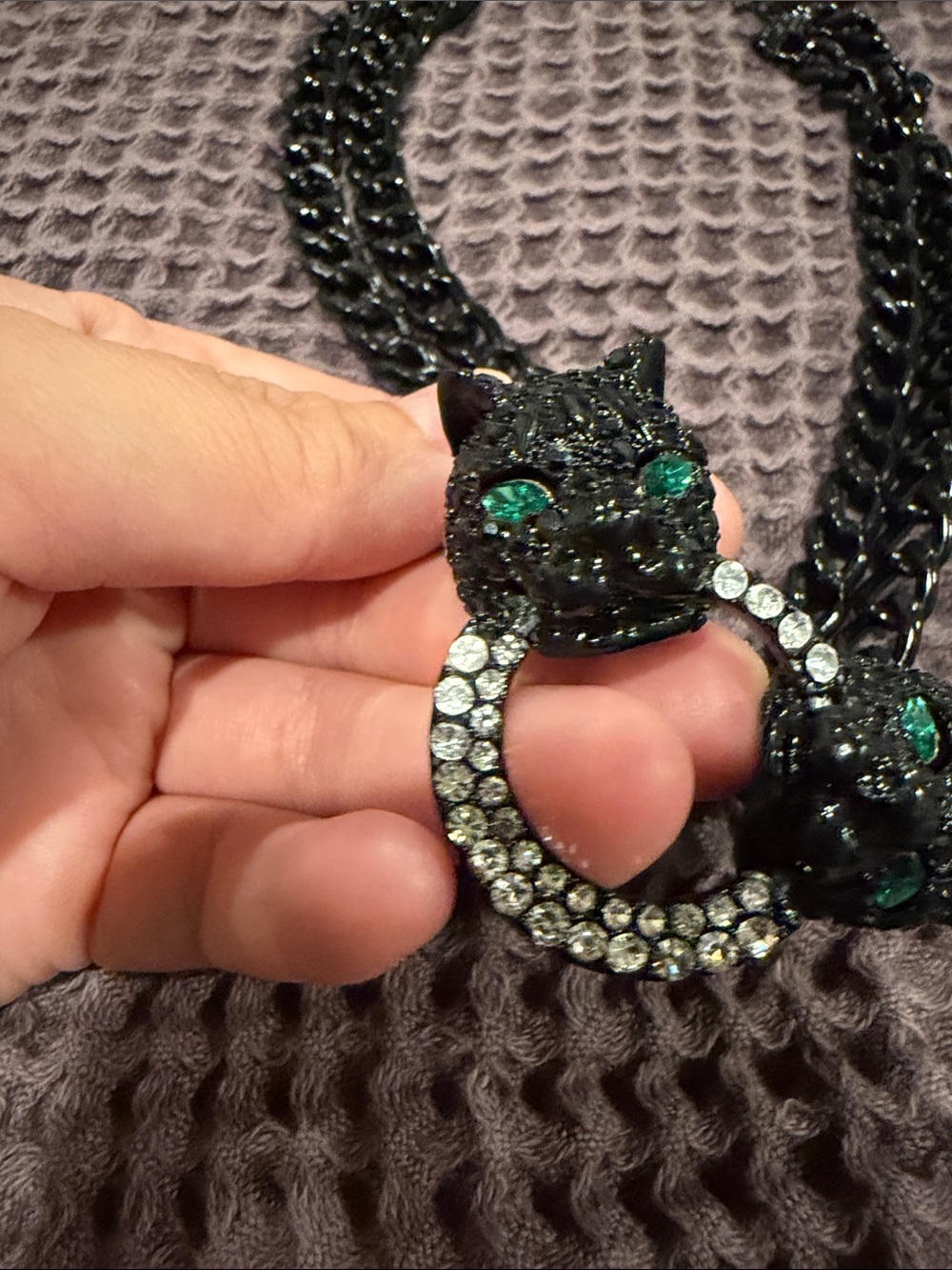 Betsey Johnson Black Crystal Statement Necklace Panther cats - Picture 2 of 11
